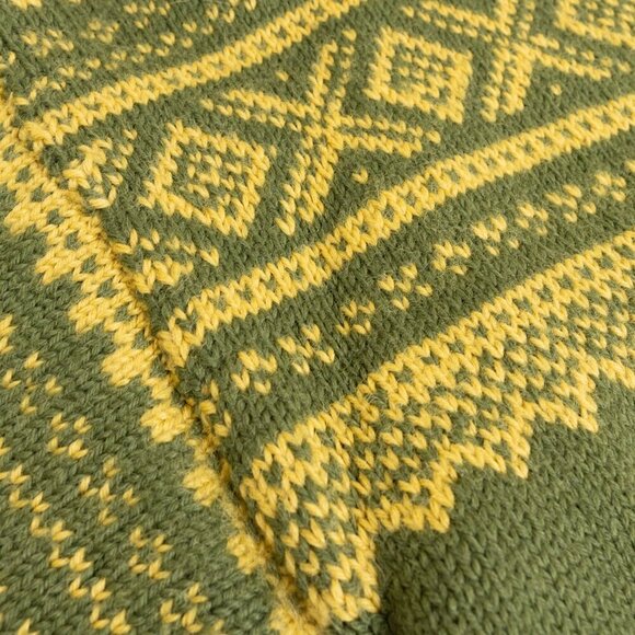 Vintage Marius Norwegian Sweater Wool Cardigan Hand Knit Ski 80s Green Yellow - Picture 11 of 16